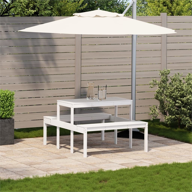 vidaXL Solid Pine Wood Picnic Table in White