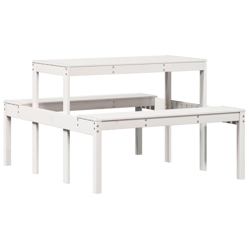 vidaXL Solid Pine Wood Picnic Table in White