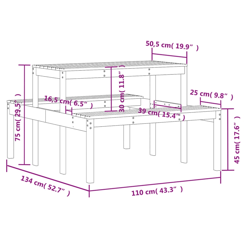 vidaXL Solid Pine Wood Picnic Table in White