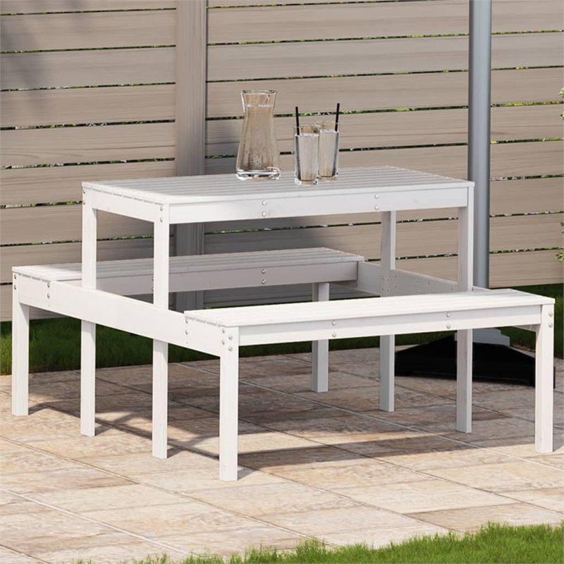 vidaXL Solid Pine Wood Picnic Table in White