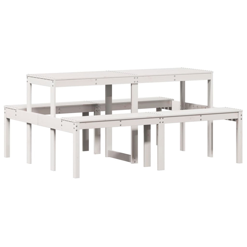 vidaXL Solid Pine Wood Picnic Table in White