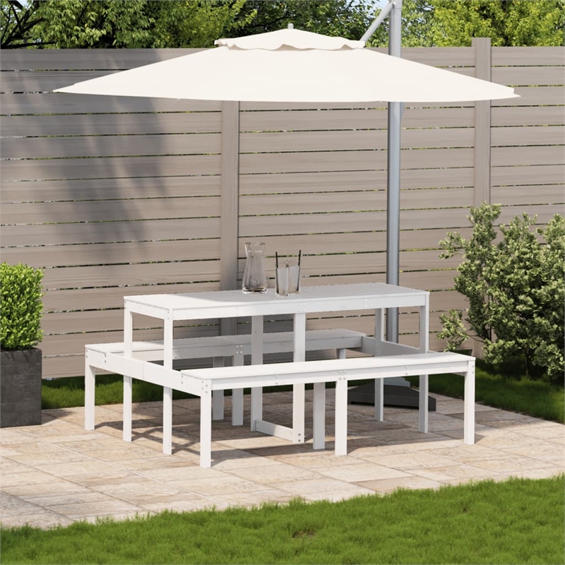 vidaXL Solid Pine Wood Picnic Table in White