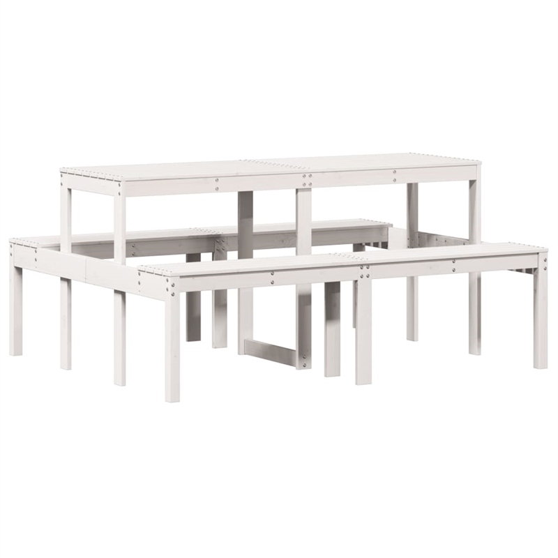 vidaXL Solid Pine Wood Picnic Table in White