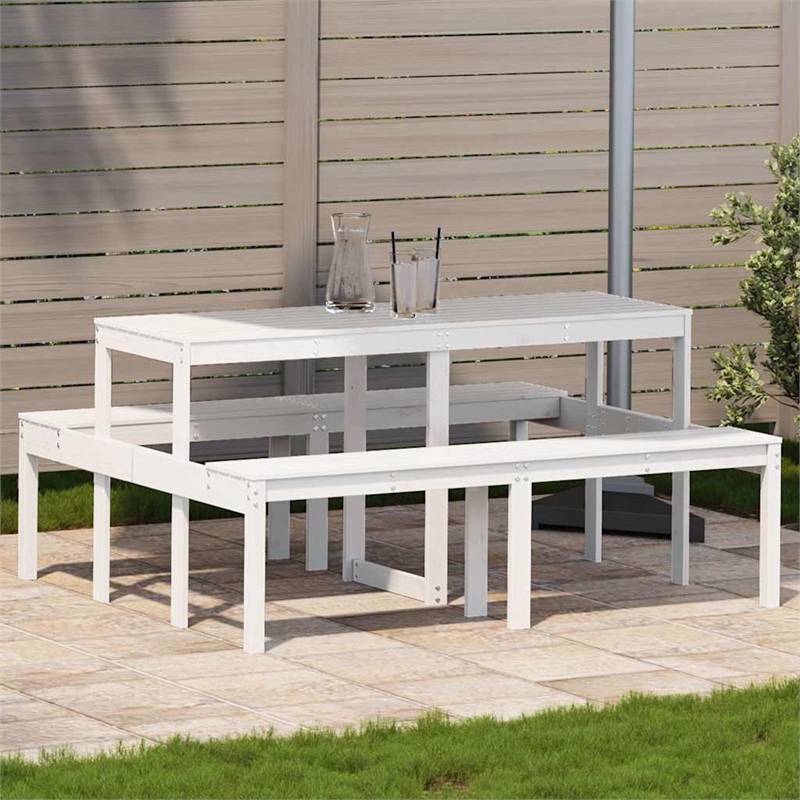 vidaXL Solid Pine Wood Picnic Table in White