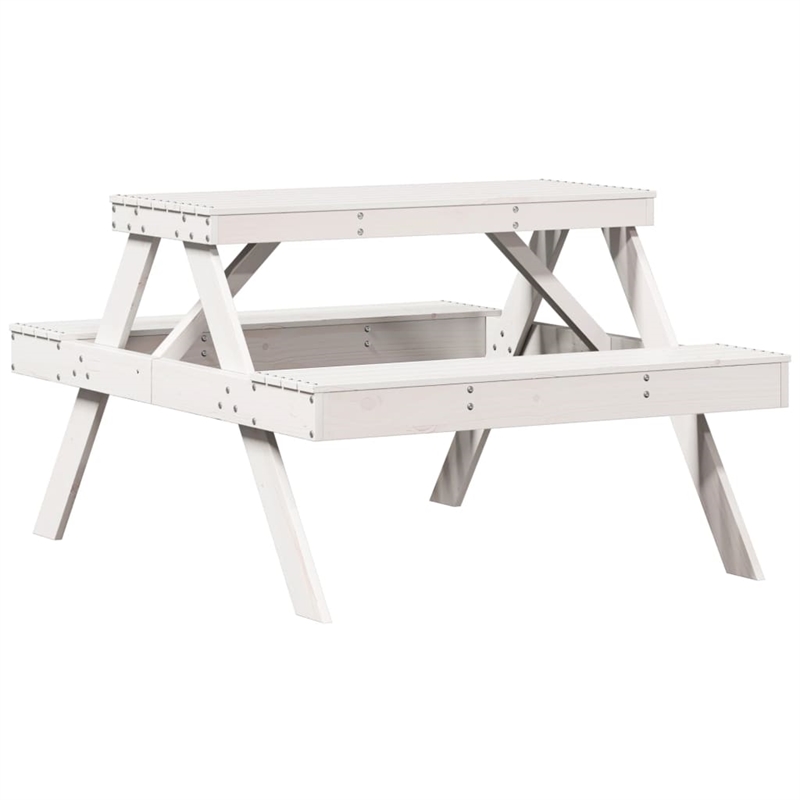 vidaXL Solid Pine Wood Picnic Table in White