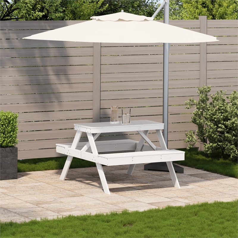 vidaXL Solid Pine Wood Picnic Table in White