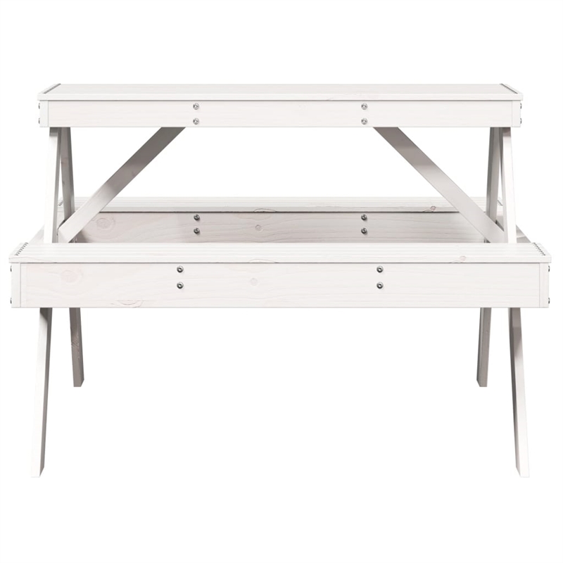 vidaXL Solid Pine Wood Picnic Table in White