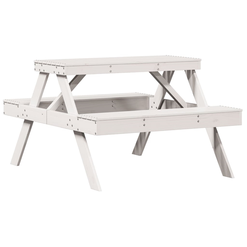 vidaXL Solid Pine Wood Picnic Table in White