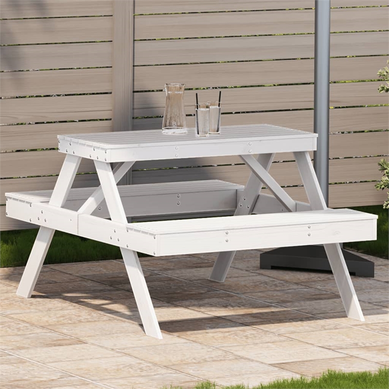 vidaXL Solid Pine Wood Picnic Table in White