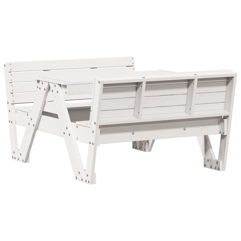 vidaXL Solid Pine Wood Picnic Table in White