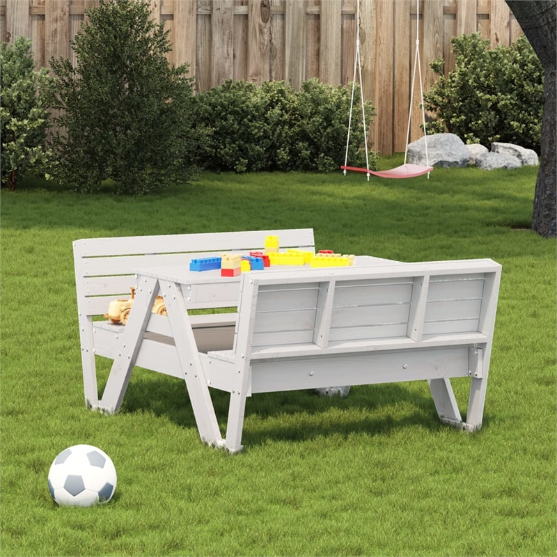 vidaXL Solid Pine Wood Picnic Table in White