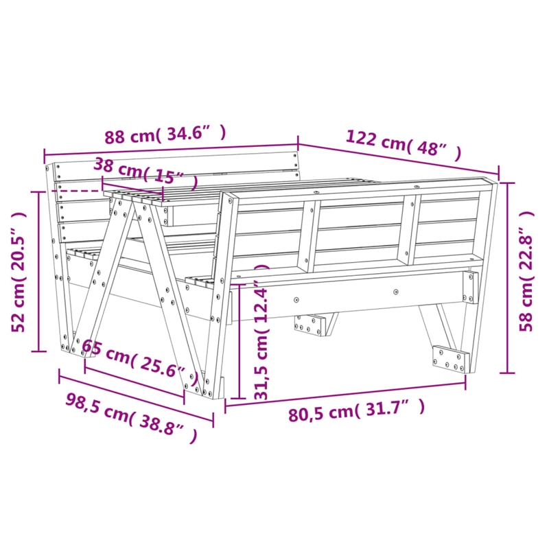 vidaXL Solid Pine Wood Picnic Table in White