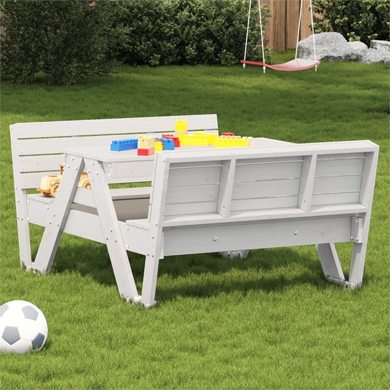 vidaXL Solid Pine Wood Picnic Table in White