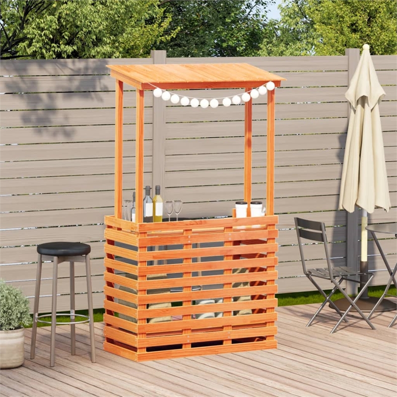 vidaXL Solid Pine Wood Medium Outdoor Bar Table in Wax Brown