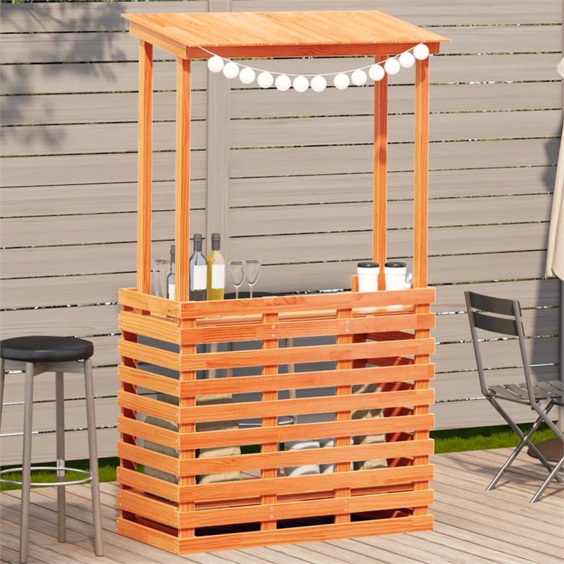 vidaXL Solid Pine Wood Medium Outdoor Bar Table in Wax Brown