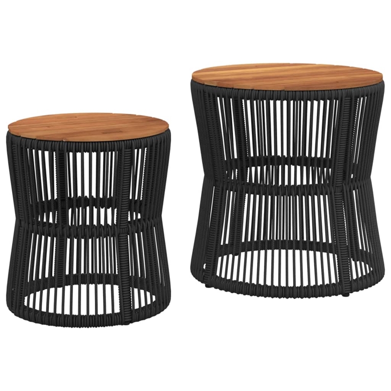 vidaXL PE Rattan 2 Piece Stackable Garden Side Table in Black/Brown
