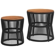 vidaXL PE Rattan 2 Piece Stackable Garden Side Table in Black/Brown