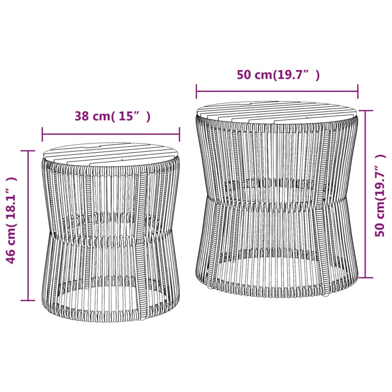 vidaXL PE Rattan 2 Piece Stackable Garden Side Table in Black/Brown