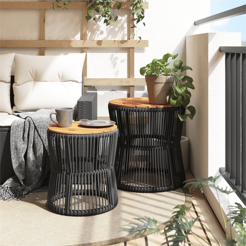 vidaXL PE Rattan 2 Piece Stackable Garden Side Table in Black/Brown