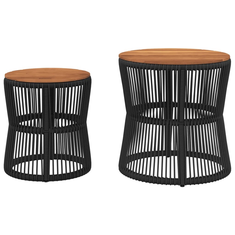 vidaXL PE Rattan 2 Piece Stackable Garden Side Table in Black/Brown