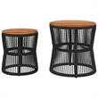 vidaXL PE Rattan 2 Piece Stackable Garden Side Table in Black/Brown