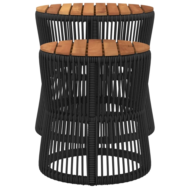 vidaXL PE Rattan 2 Piece Stackable Garden Side Table in Black/Brown