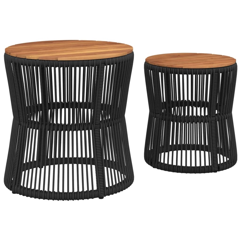 vidaXL PE Rattan 2 Piece Stackable Garden Side Table in Black/Brown