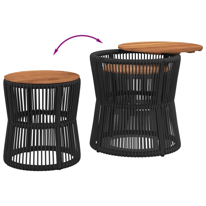 vidaXL PE Rattan 2 Piece Stackable Garden Side Table in Black/Brown
