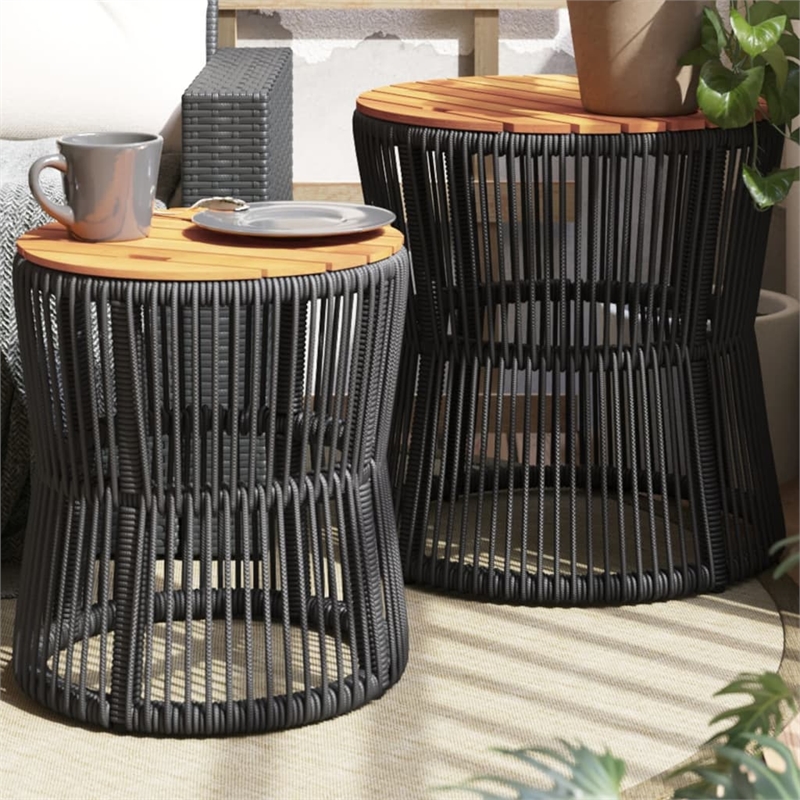 vidaXL PE Rattan 2 Piece Stackable Garden Side Table in Black/Brown