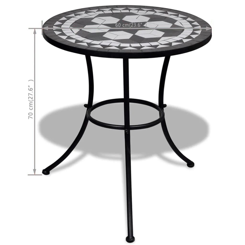 vidaXL Powder Coated Iron Garden Dining Table in Black and White