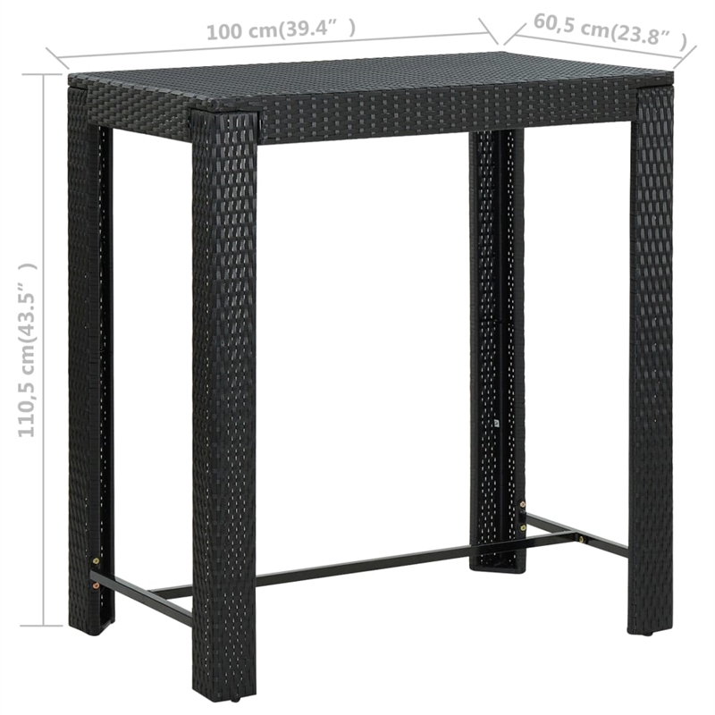 vidaXL PE Rattan Counter Height Bar Table in Black