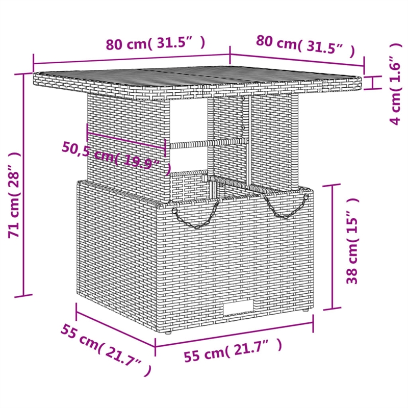 vidaXL PE Rattan Medium Height-Adjustable Garden Dining Table in Gray