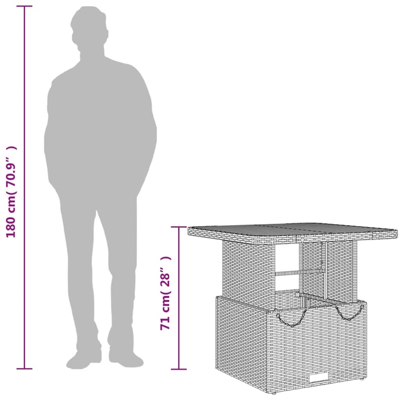 vidaXL PE Rattan Medium Height-Adjustable Garden Dining Table in Gray