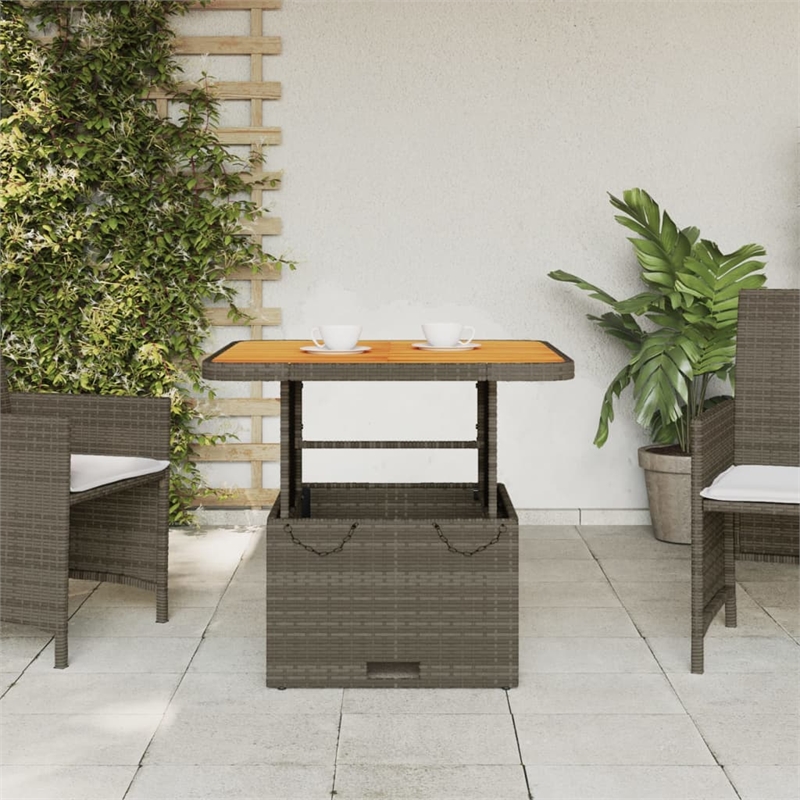 vidaXL PE Rattan Medium Height-Adjustable Garden Dining Table in Gray