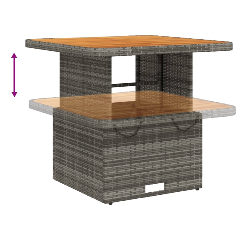 vidaXL PE Rattan Medium Height-Adjustable Garden Dining Table in Gray