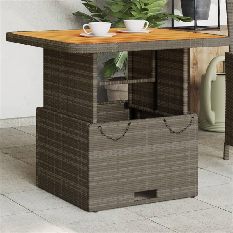 vidaXL PE Rattan Medium Height-Adjustable Garden Dining Table in Gray