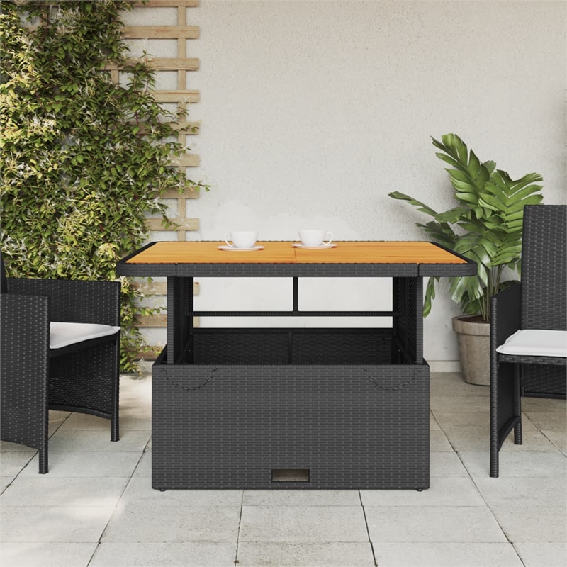 vidaXL PE Rattan Medium Garden Dining Table in Black/Brown
