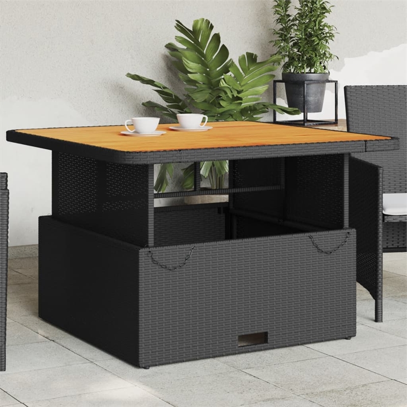 vidaXL PE Rattan Medium Garden Dining Table in Black/Brown