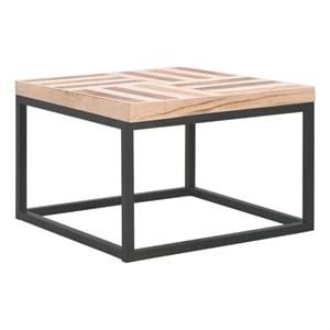 vidaXL 19.7&quot Square Solid Paulownia Wood Industrial Coffee Table in Beige