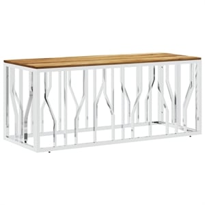 vidaXL 43.3&quot Rectangular Solid Acacia Wood Stainless Legs Coffee Table in Silver