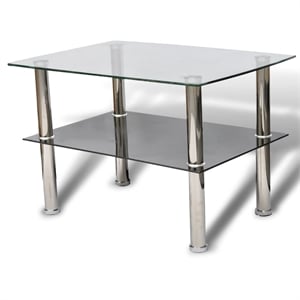 vidaXL 25.6&quotx17.7&quot Rectangular Tempered Glass Chrome Legs Coffee Table