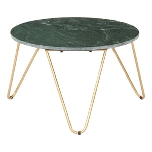 vidaXL 25.6&quot Round Natural Stone Powder-Coated Coffee Table in Green