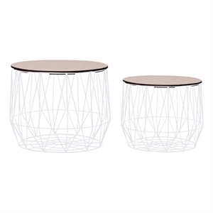vidaXL 19.7&quot Cylindrical Metal Nesting 2-Piece Coffee Table in White