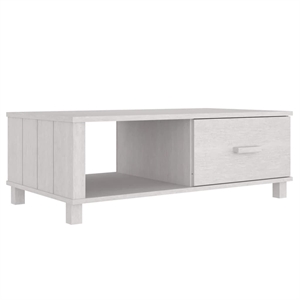 vidaXL 39.4&quotx21.7&quot Rectangular Solid Pine Wood 1-Drawer Coffee Table in White