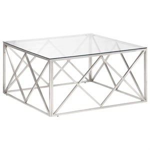vidaXL 39.4&quot Square Stainless Steel Glass Top Coffee Table in Silver