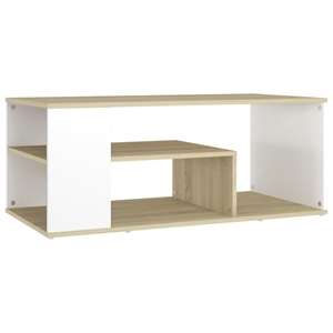 vidaXL 39.4&quotx19.7&quot Rectangular Engineered Wood Open Shelf Coffee Table in White