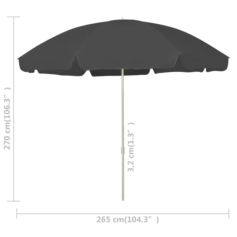 vidaXL Large Tiltable Beach Parasol in Anthracite