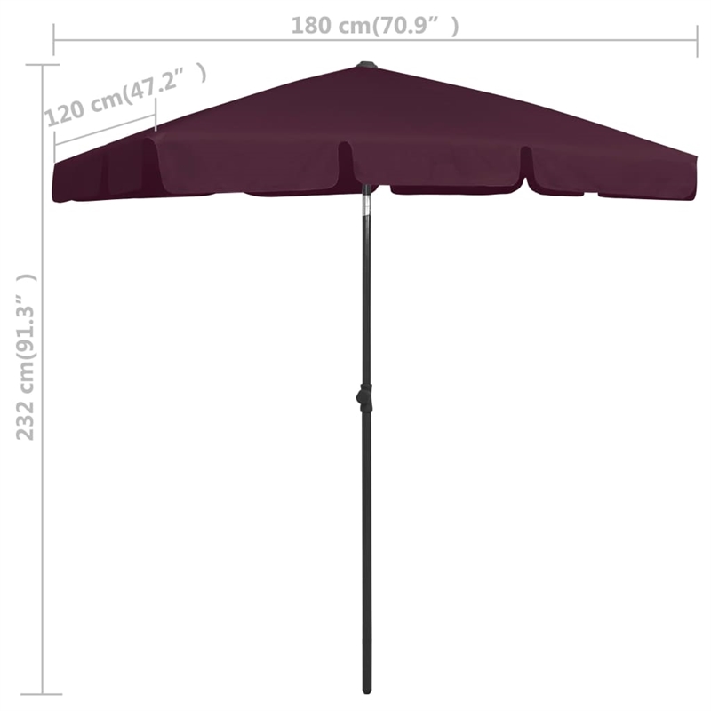 vidaXL Tiltable Beach Parasol in Bordeaux Red