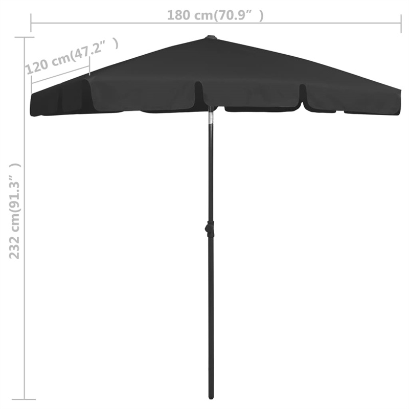 vidaXL Tiltable Beach Parasol in Black