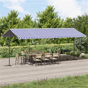 vidaXL Free Standing Awning with PU Coating in Blue and White